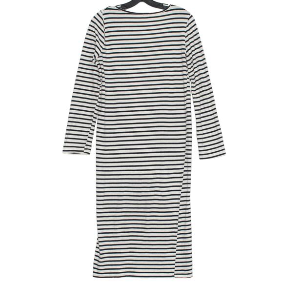 Monrow Womens Dress Long Sleeve Scoop Neck Stripe Midi White Blue Size Medium LD - Picture 2 of 9